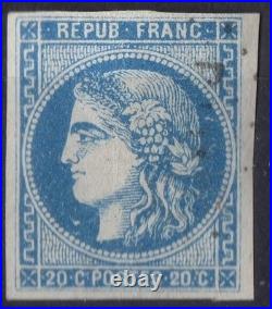 FRANCE! Timbre CERES de BORDEAUX de 1870 n°46Ad bleu outremer ANCRE