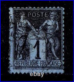 FRANCE! Timbre ancien SAGE de 1880 n°83 noir sur Cobalt Signé