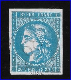 FRANCE YT 46Bh bleu outremer OBL TB SIGNÉ ET ANNOTÉ CALVES POUR LA NUANCE