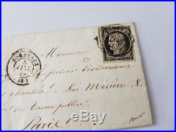 FRANCE collection Cérès #12 lettre timbre n°3 5 Janvier 1849 Bordeaux + variété
