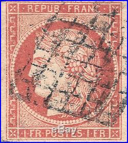 France 1849 n°7 ceres 1 franc vermillon très belle nuance oblitéré