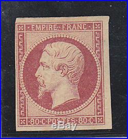 France 1854. Rare 80ct Carmin Fonce Neuf X. Timbre Avec Certificat Brun 10000