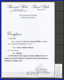 France Ballon Monté LE FRANKLIN 02/12/1870 + Ballon Poste no9 pour Dreux