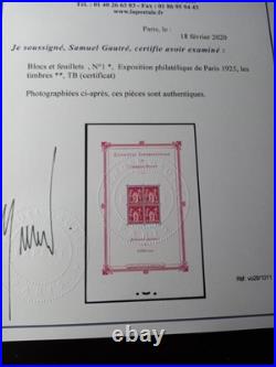 France Bloc Feuillet Numéro 1 Exposition Paris 1925 Neuf Avec Certificat