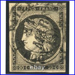 France Cérès N°3 Timbre Oblitéré Cachet A Date Type 13 Signé Brun, Rare