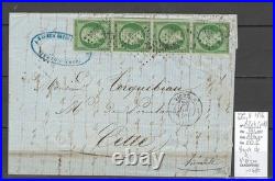 France Lettre Yvert 12 Bande de 4 1856 Vierzon (Cher) pour Cette