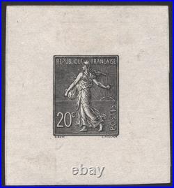 France N° 131 Semeuse lignée 20c. Épreuve en noir sur chine TB Rare