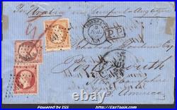 France N°13+16+17 Sur Lettre Pour Les USA Pc 441 Bordeaux + Cad Du 09/07/1856