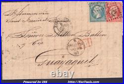 France N°22+23 Sur Lettre Pour L'equateur Gc 532 + Cad Bordeaux Du 06/06/1867