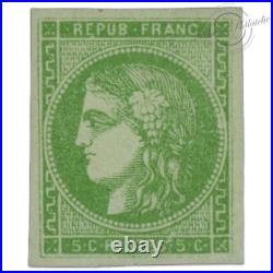 France, N°42b Type Cérès 5 C Vert-jaune, Superbe Timbre Neuf Et Signé-1870
