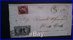 France N° 6 pour New York 1851 trés beau +paire de 4 un timbre touché au filet