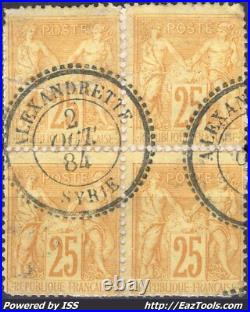 France Sage Bloc De 4 N° 92 Avec Cad Perlé Alexandrette Syrie Du 02/10/1884