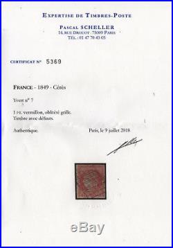 France Stamp Timbre N° 7 Ceres 1 Franc Vermillon Oblitere Signe A Voir T683