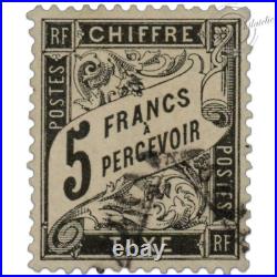 France Taxe N°24 Type Duval 5f. Noir, Timbre Oblitéré Signé Jf Brun-1882 Très Ra