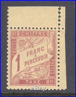 France Taxes Yvert 39, 1f. Rose s. Paille. Signé Calves. Cote 1850 euros