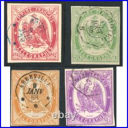 France Timbre Télégraphes N°1 À 4 Oblitérés Année 1868 Signé Brun Cote 1010