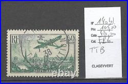 France Yvert 14 50 francs vert jaune Oblitéré TTB Excellent centrage