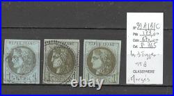 France -Yvert 37A 37B- 37C les 3 types du 1ct Bordeaux Signés et margés