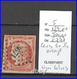 France Yvert 5 Ceres 40 cts Orange- SIGNE CALVES Filets intacts