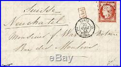 France lettre 1853 n°5 a ceres 40 c orange vif ob tirets pour la Suisse