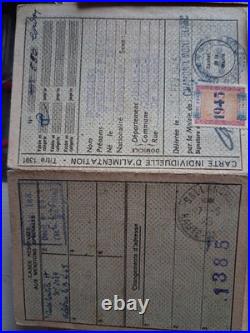 France lot timbres fiscaux oblitérés sur cartes Ravitaillement Des Années 40