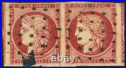 France, timbre N° 6 en paire, oblitéré gros points, B/TB