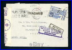 Guernsey WWII Incoming Cover from Portugal'Detained in France. (S1066)