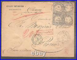 Lettre France Elsass 1873 Recommande Charge Bloc 4 Used Mulhausen Fer Cheval