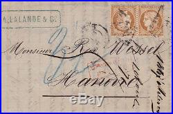 Lettre n°36 Tete-Beche Bordeaux (Gironde) + Taxe 20 Hannovre Cover Brief RR