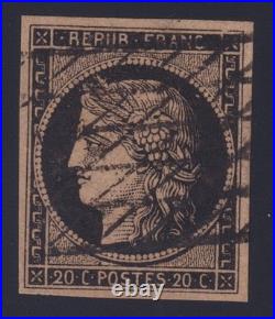 Lot 1168 n°3ba chamois foncé obl. GRILLE SANS FIN SUP R. R. R Signé Scheller Lot 1168 n°3ba chamois foncé obl. GRILLE SANS FIN SUP R. R. R Signé Scheller