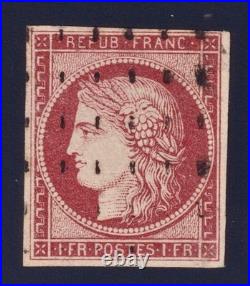 Lot 1220 n°6 Cérès 1fr carmin obl. Gros points SUP Signé Scheller, Calves