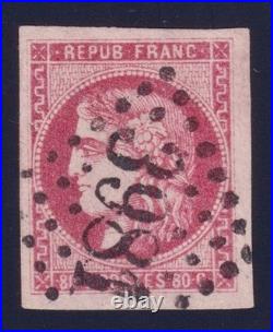 Lot 1306 n°49l Cérès Bordeaux 80c ROSE FONCÉ obl. GC 3981 TB s. Scheller