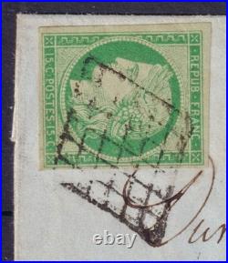 Lot 1510 n°2 Cérès 15c vert seul s/ lettre locale Paris 27/11/51 TB Signée