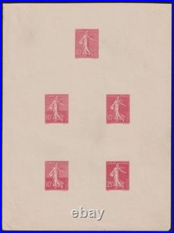 Lot 1674 Épreuve Semeuse lignée 1903 5 poinçons en rouge 10 à 25c TB RARE