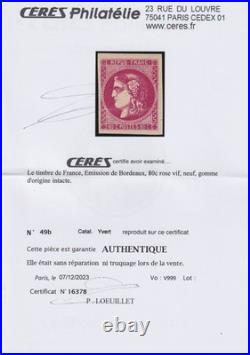 Lot 1701 n°49b Cérès Bordeaux 80c ROSE VIF neuf SUPERBE Signé / Certif