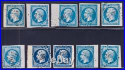 Lot 1744 Lot n°14A/B Napoléon 20c bleu x10 avec BORD DE FEUILLE oblitérés TB