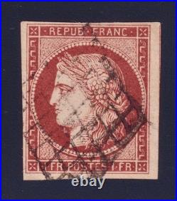 Lot 1763 n°6B Cérès 1fr CARMIN-BRUN oblitéré grille TB Signé Brun / Scheller