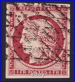 Lot 1764 n°6 Cérès1fr carmin obl. GRILLE SANS FIN TB Signé Scheller