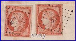 Lot 1765 n°5 Cérès 40c orange x2 obl. Pc 467BOURG ARGENTAL 1 TB Signé