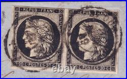 Lot 1769 n°3 Cérès 20c noir paire obl. Càd 9 JANVIER 49 s/ lettre TB Signé