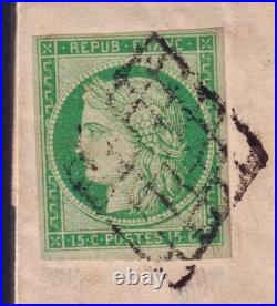 Lot 1774 n°2 Cérès 15c vert s/ lettre locale avec texte TB Signée Scheller