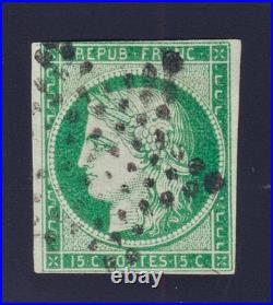 Lot 1776 n°2b Cérès 15c vert foncé oblitéré étoile BELLE NUANCE aminci Signé