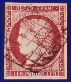 Lot 1952 n°6 Cérès 1fr carmin oblitéré Grille belle nuance TB Signé Scheller