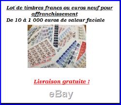 Lot de timbres francs pour affranchissement, valeur faciale de 10 à 1 000 euros