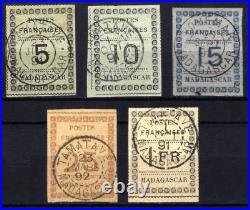 MADAGASCAR TIMBRES N° 8 à 12 TBE
