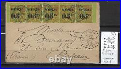 Martinique Yvert 11 x 5 sur lettre de Saint Pierre pour Bordeaux 1889