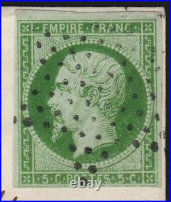 N°12, 5c vert, oblitéré étoile pleine de Paris, seul sur lettre locale TB