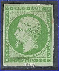 N°12 timbre classique Napoléon non dentelé 5c Vert Neuf TB Signé A. Brun