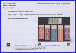 N°137-142 Semeuse camée, Série PRESTIGE Dentelure figurée, Paires Cert. Brun R+