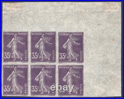 N°142c Semeuse camée 35c violet ND sur papier pelure, Bloc de 6 TB Cert. Brun